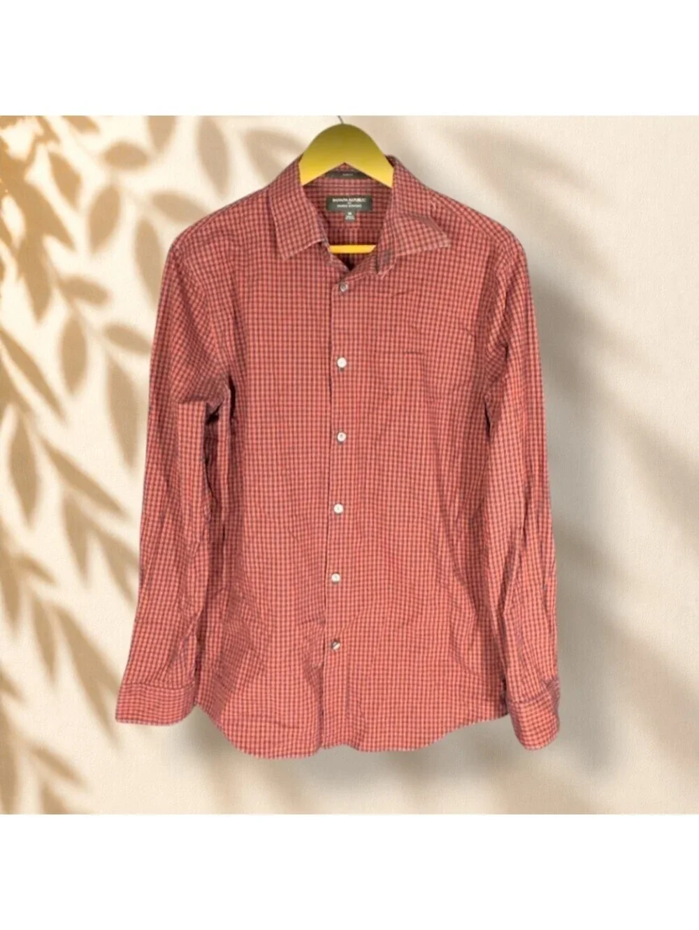 Banana Republic Shirt Men M Medium Red Plaid Button Up Wrinkle Resistant Slim
